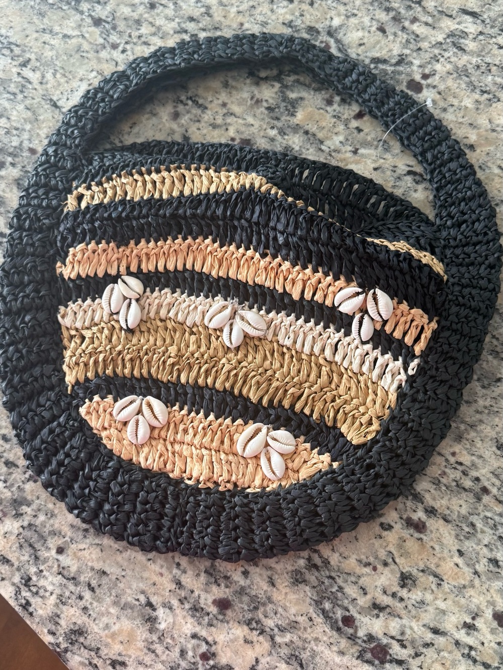 Free People Handcrafted Black and Neutral Woven Shell Shoulder Bag